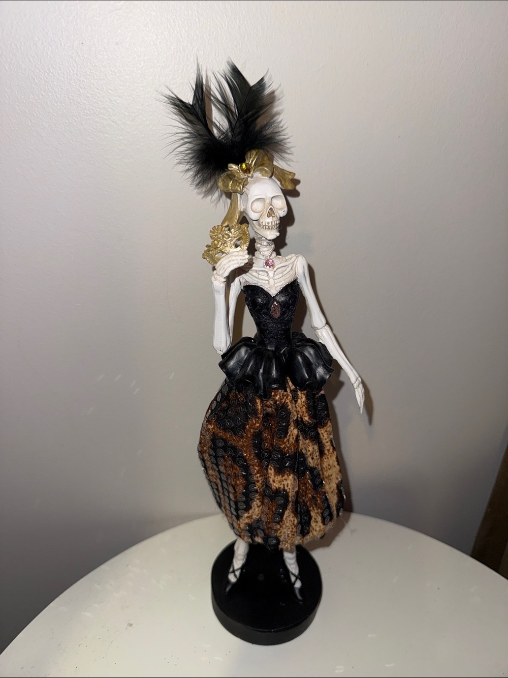 Black and Gold Skeleton Lady Figurine - Decorative Home Art